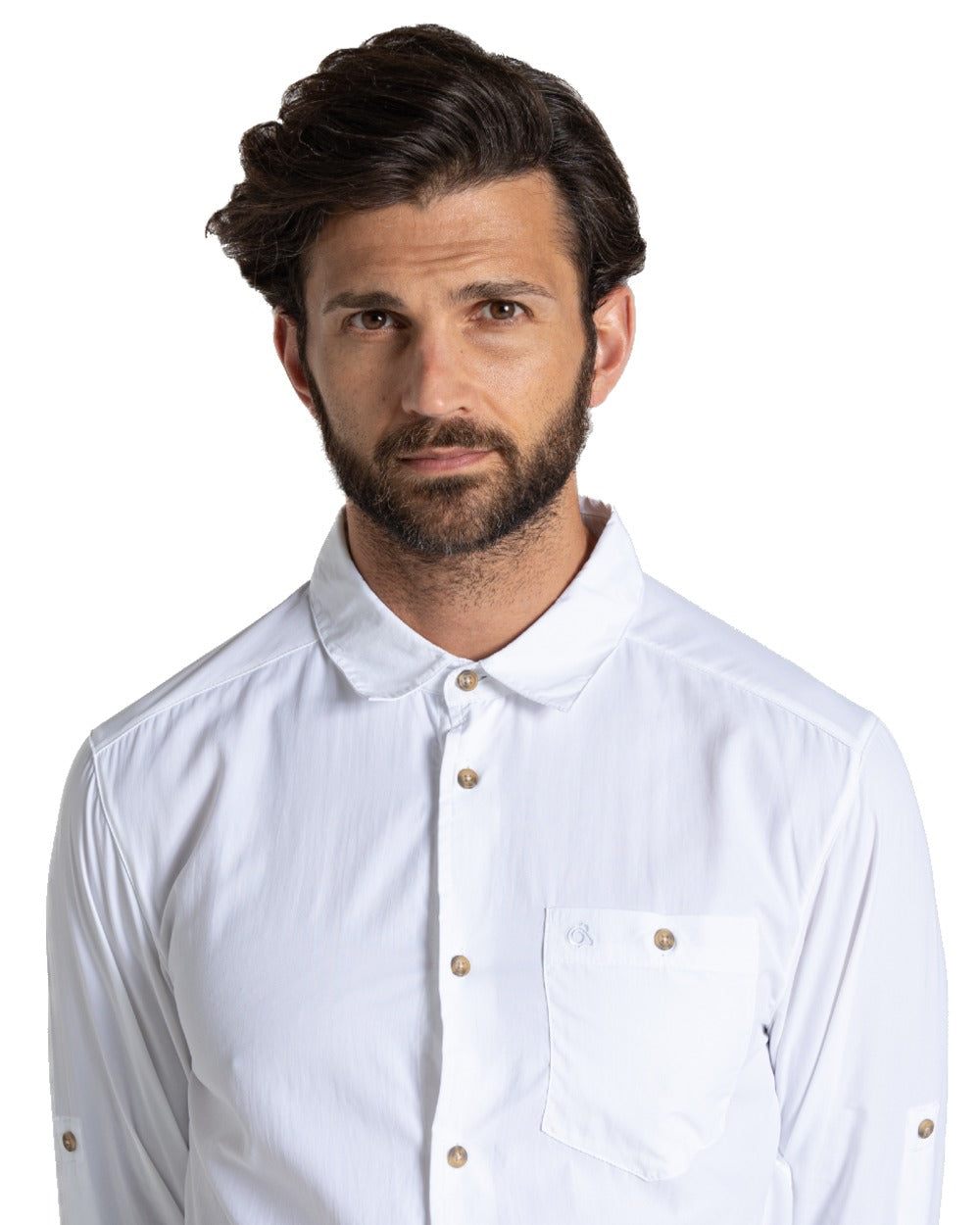 White coloured Craghoppers Mens NosiLife Nuoro Long Sleeved Shirt II on white background