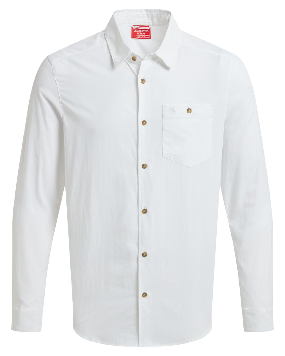 White coloured Craghoppers Mens NosiLife Nuoro Long Sleeved Shirt II on white background