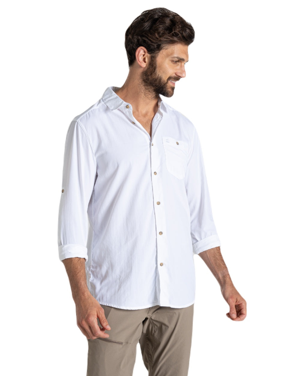 White coloured Craghoppers Mens NosiLife Nuoro Long Sleeved Shirt II on white background