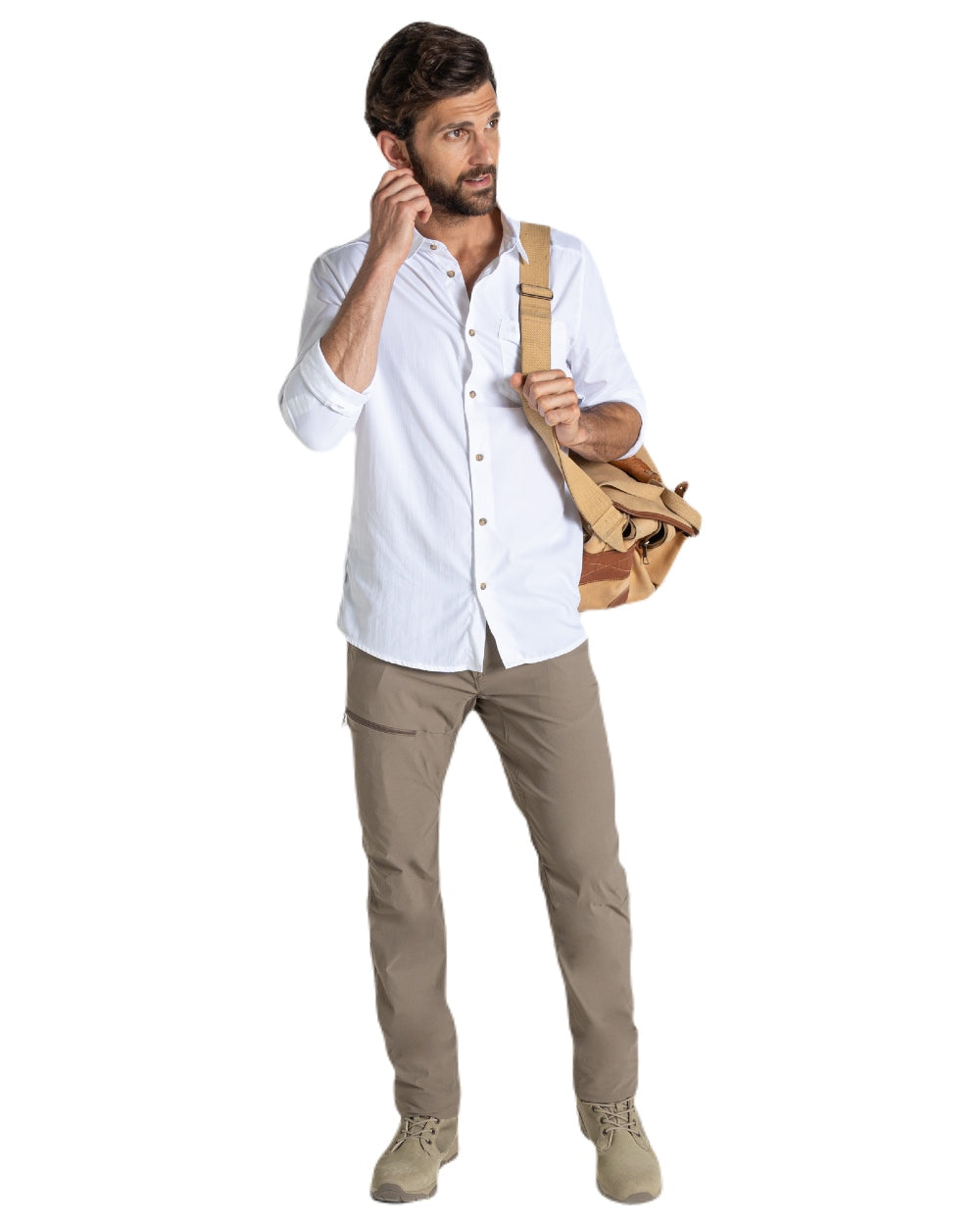 White coloured Craghoppers Mens NosiLife Nuoro Long Sleeved Shirt II on white background