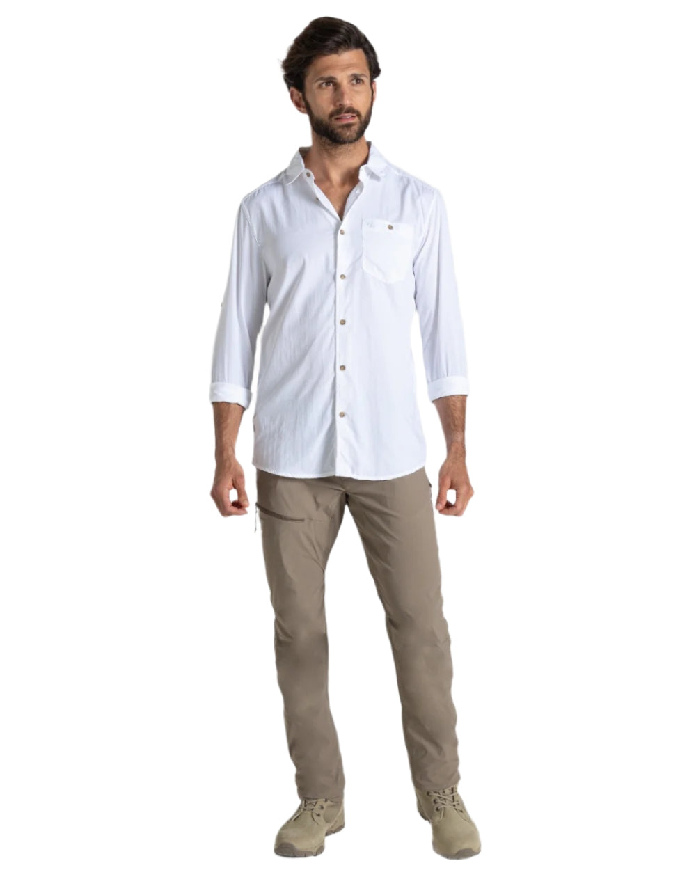 White coloured Craghoppers Mens NosiLife Nuoro Long Sleeved Shirt II on white background