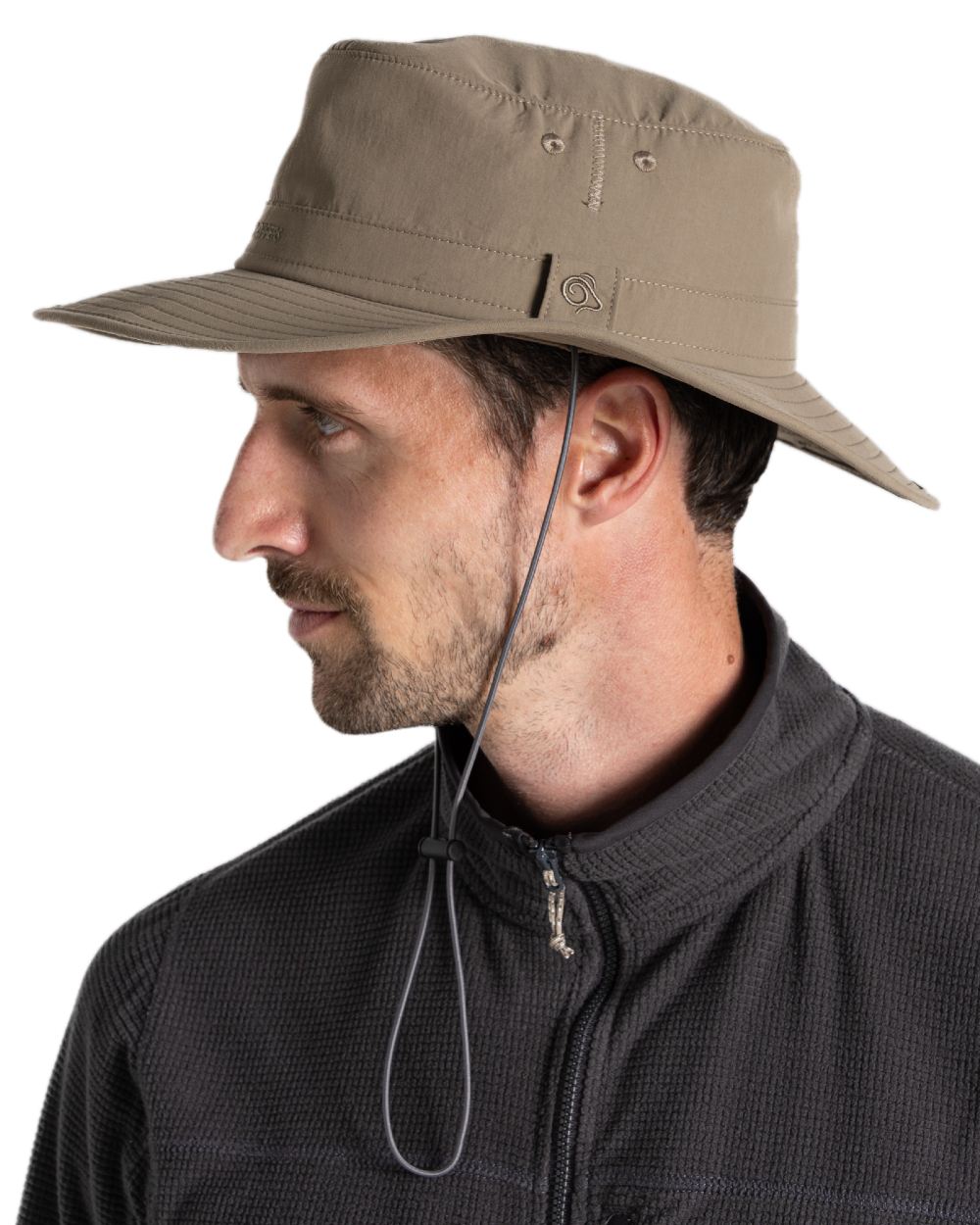 Pebble coloured Craghoppers Mens NosiLife Outback Hat II on white background