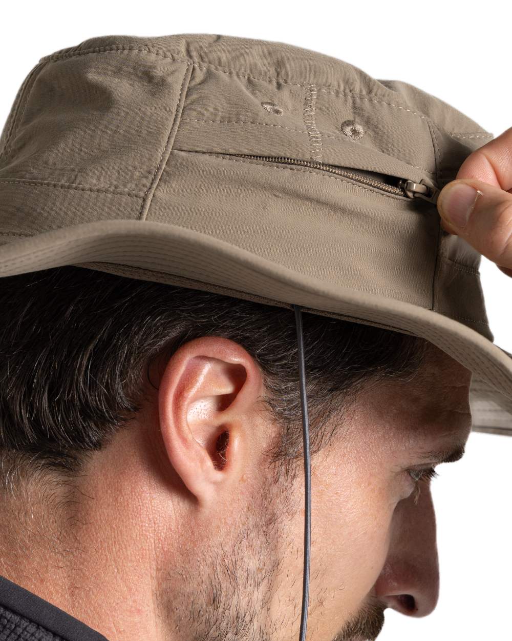 Pebble coloured Craghoppers Mens NosiLife Outback Hat II on white background
