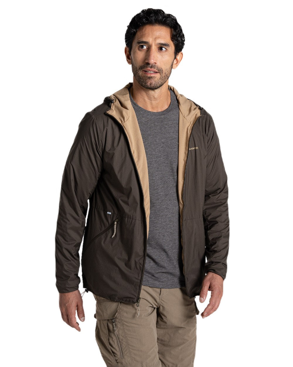 Woodland Green Earthenware coloured Craghoppers Mens NosiLife Ovis Reversible Jacket on white background