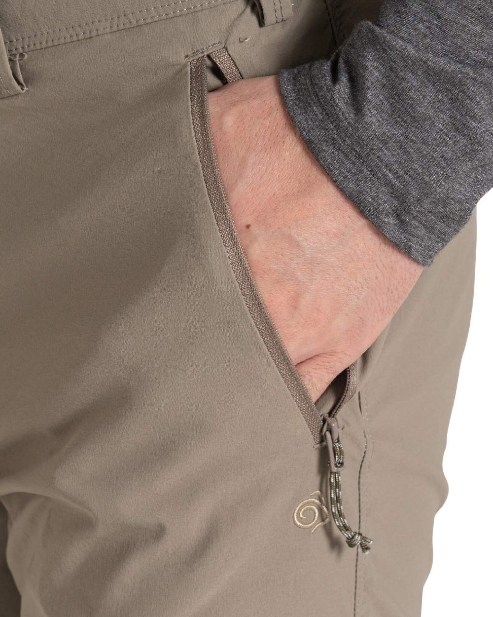 Pebble coloured Craghoppers Mens NosiLife Pro Convertible Trouser III on white background