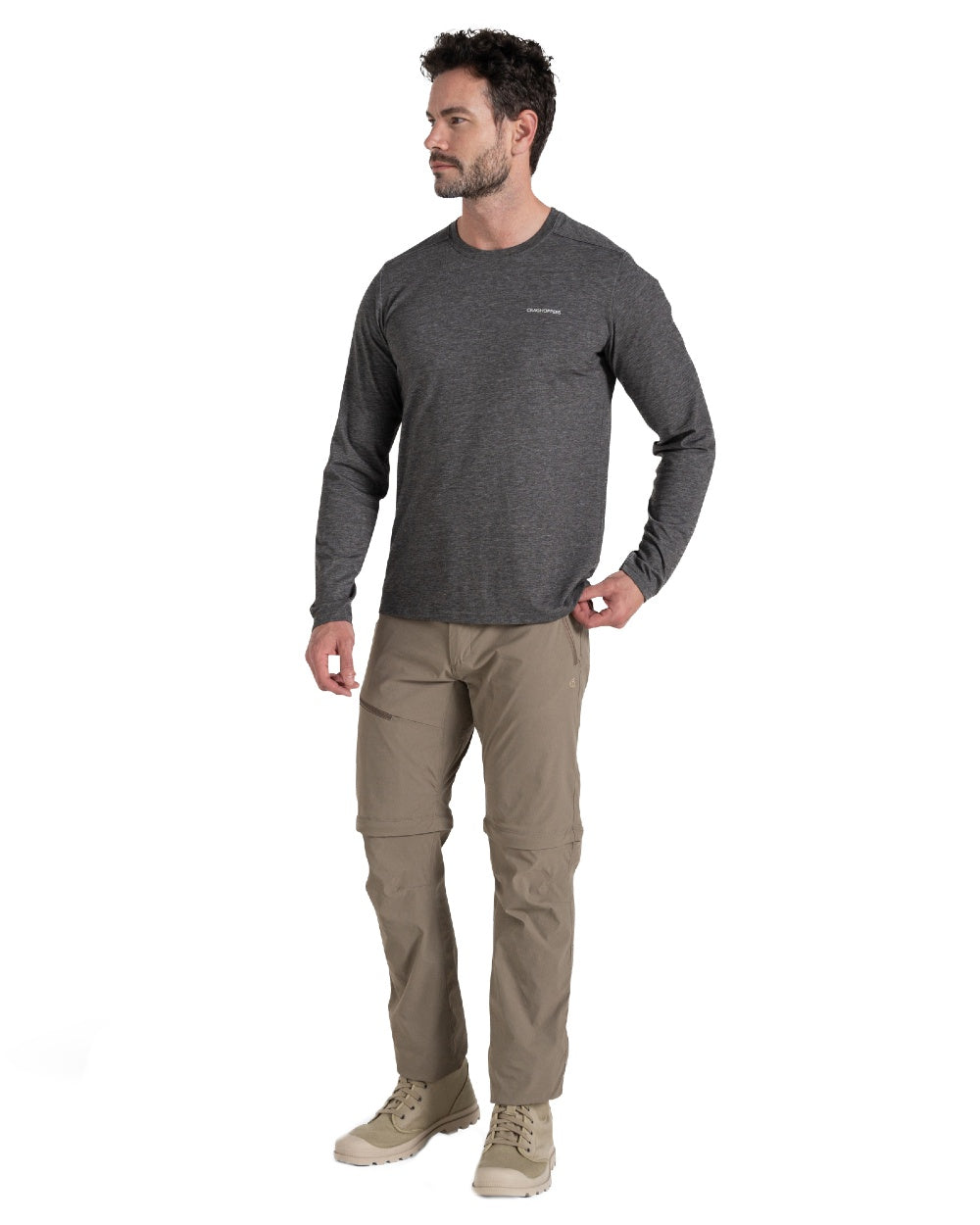 Pebble coloured Craghoppers Mens NosiLife Pro Convertible Trouser III on white background