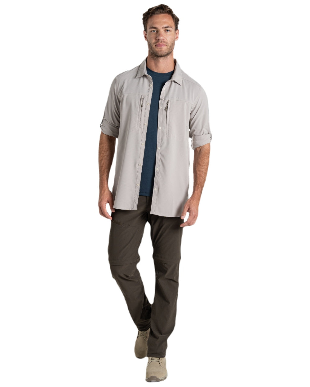 Parchment coloured Craghoppers Mens NosiLife Pro Long Sleeved Shirt V on white background