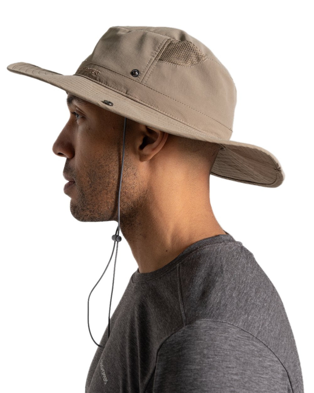 Pebble coloured Craghoppers Mens NosiLife Ranger Hat on white background