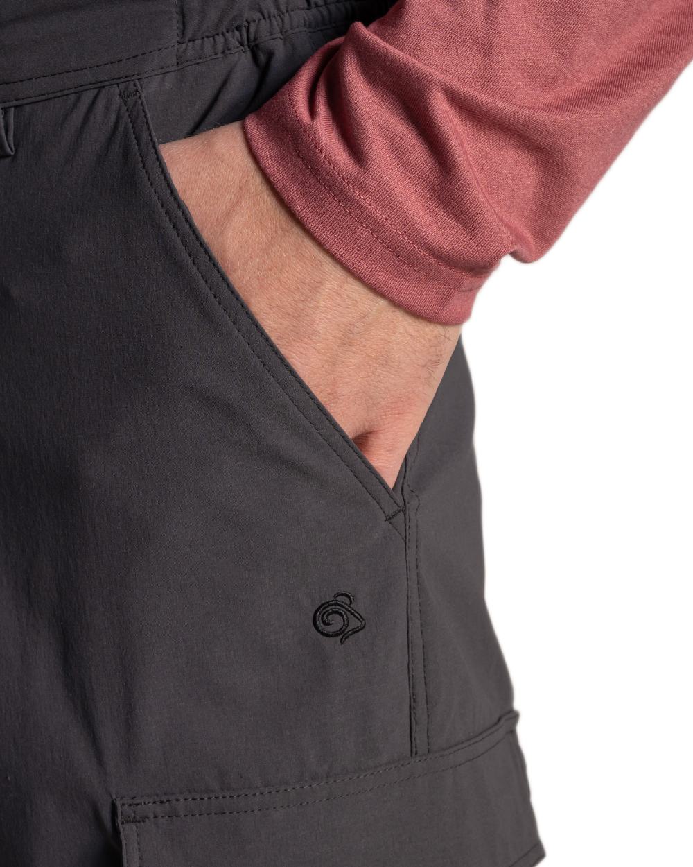 Dark Iron coloured Craghoppers Mens NosiLife Rif Stretch Cargo Trousers on white background