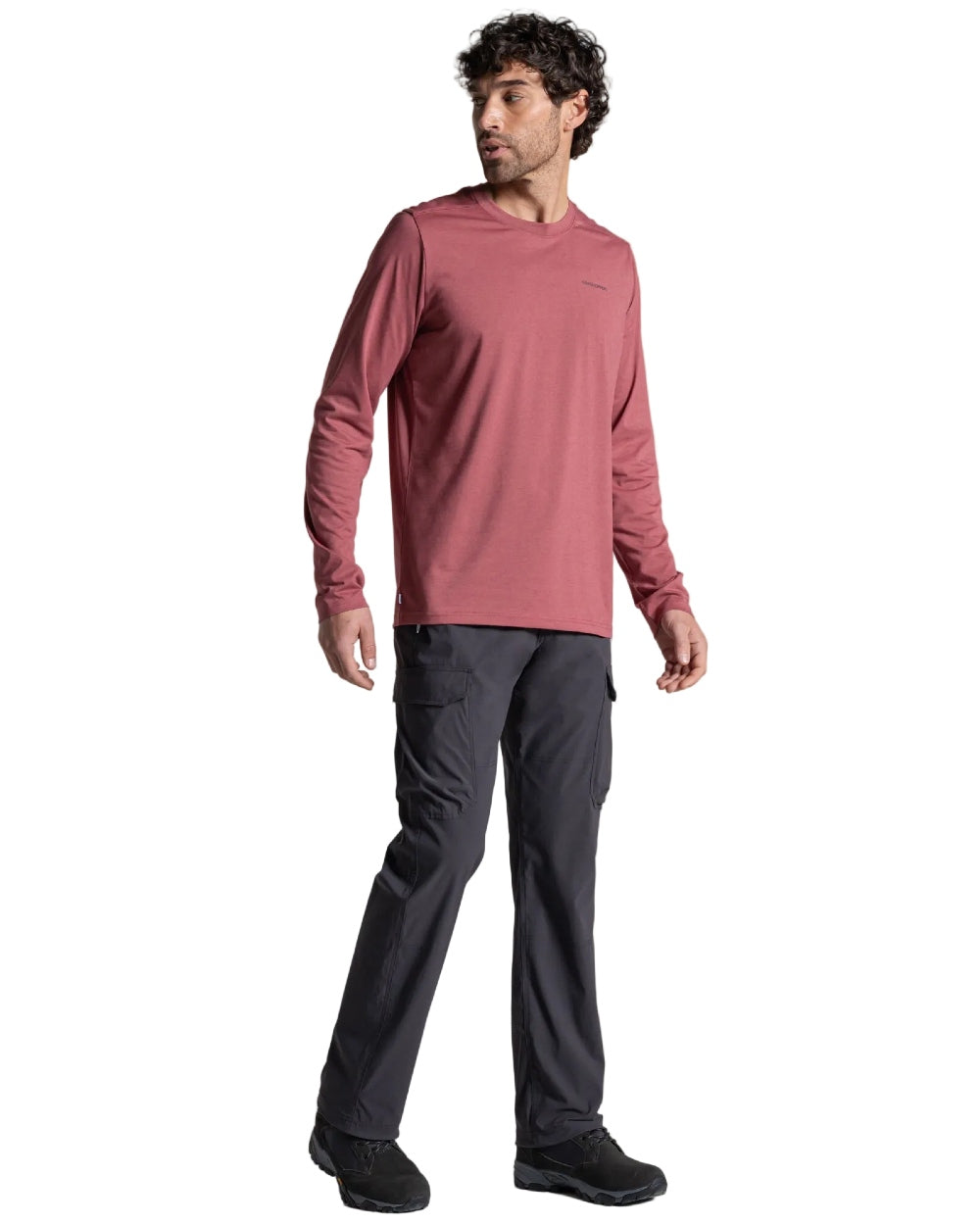Dark Iron coloured Craghoppers Mens NosiLife Rif Stretch Cargo Trousers on white background