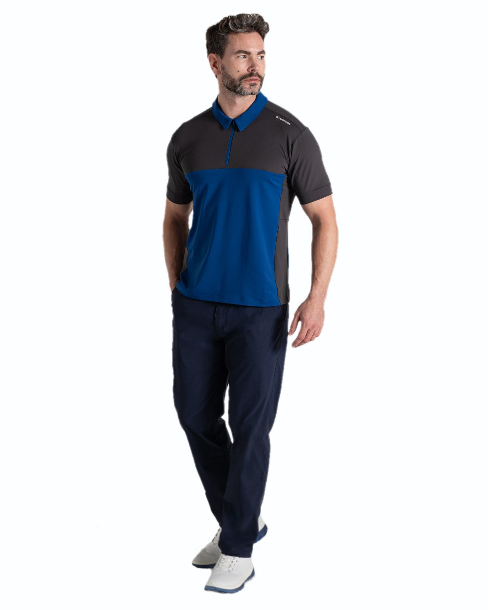 Blue Navy coloured Craghoppers Mens NosiLife Santos Golf Trousers II on white background