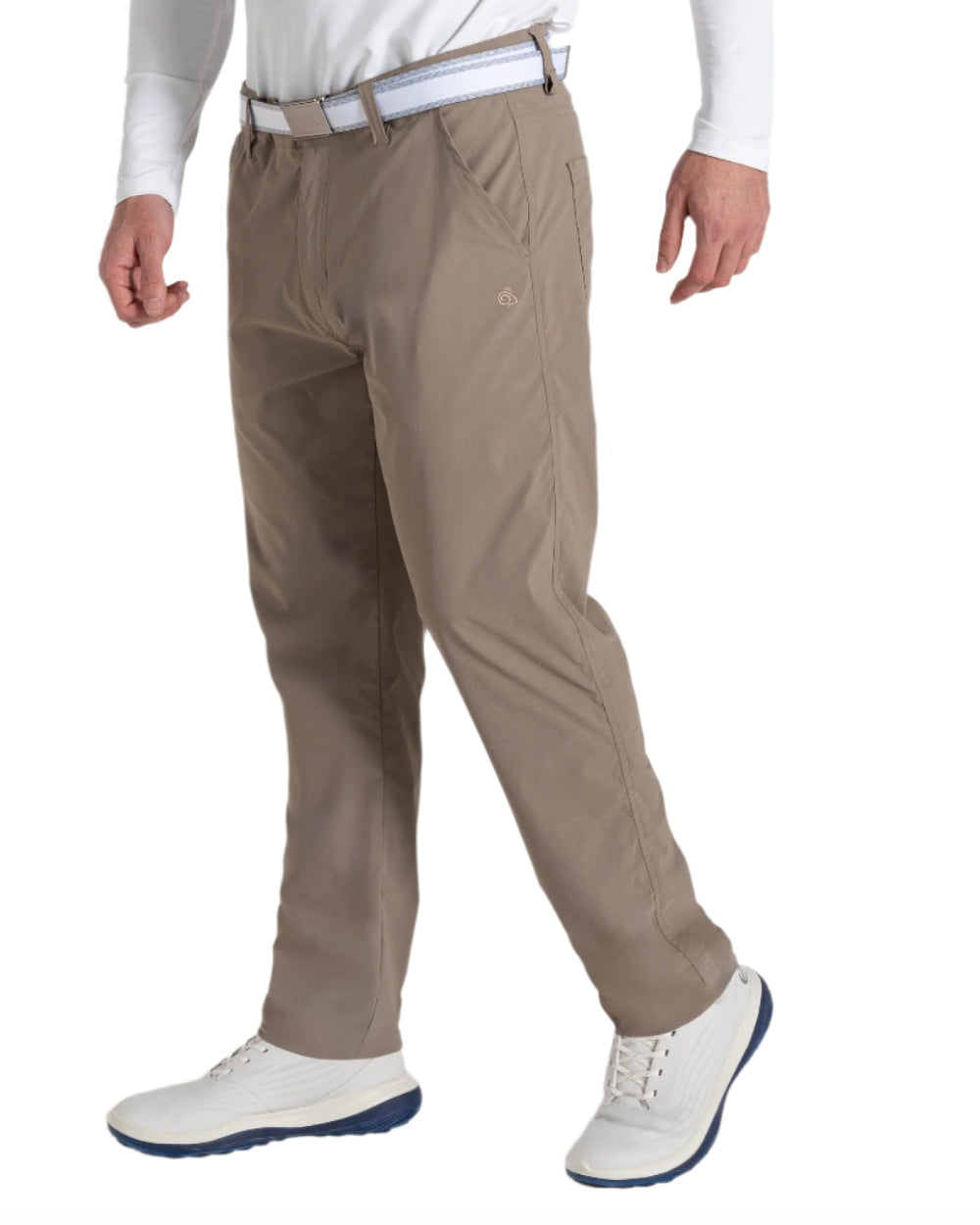 Pebble coloured Craghoppers Mens NosiLife Santos Golf Trousers II on white background