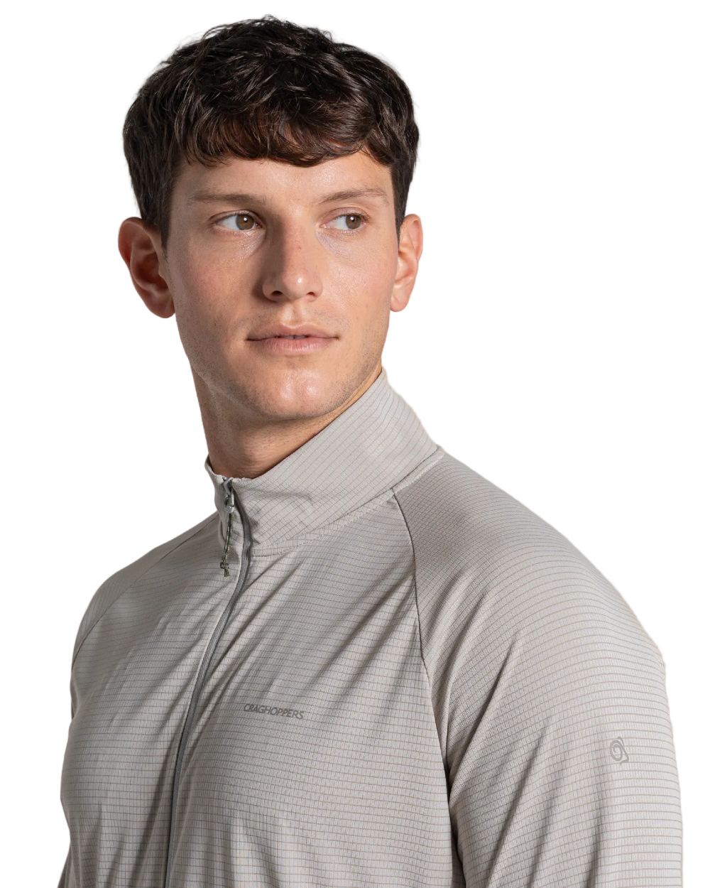 Parchment coloured Craghoppers Mens NosiLife SolarShield+ Half Zip Top on white background