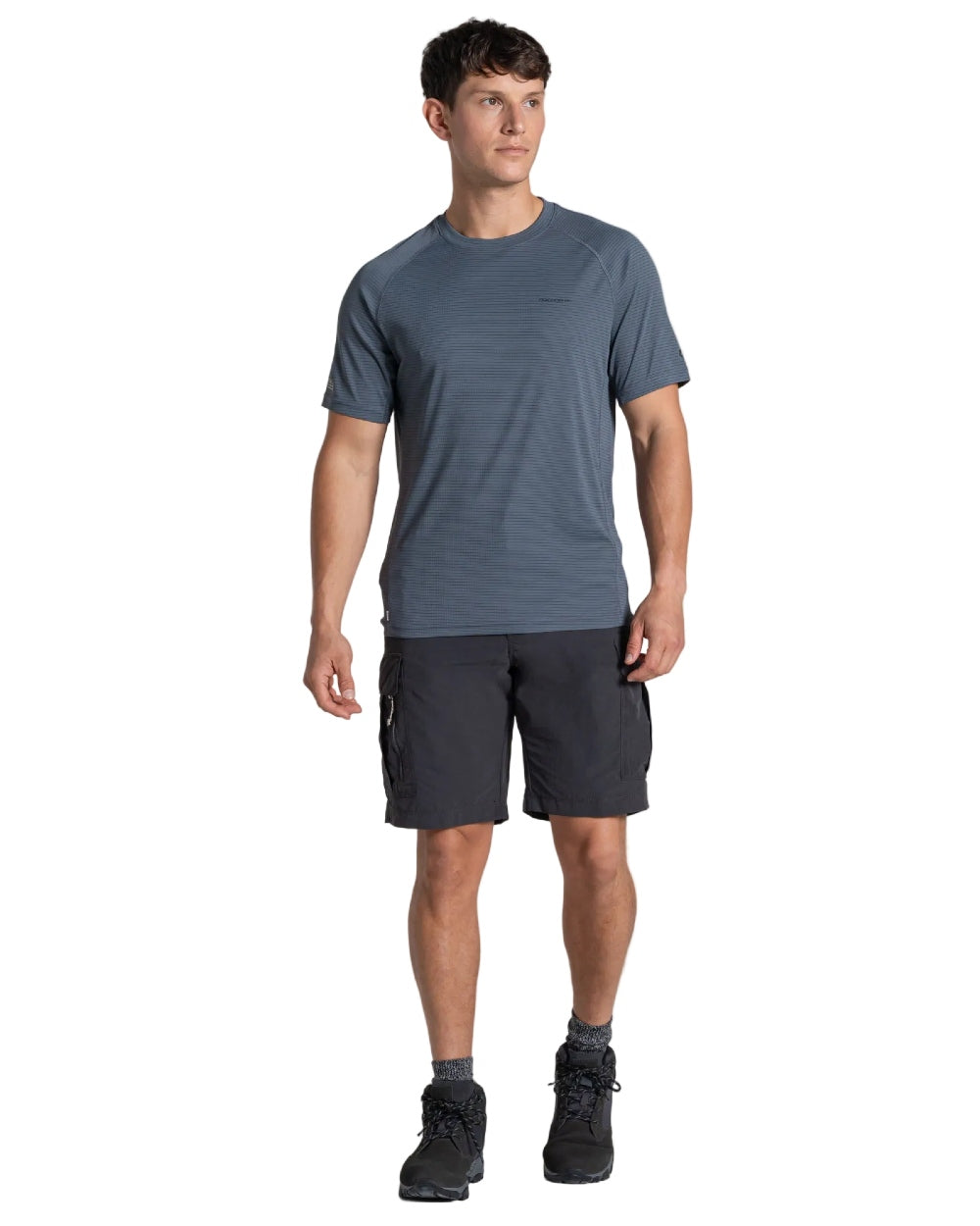 Dark Pewter coloured Craghoppers Mens NosiLife SolarShield+ Short Sleeved T-Shirt on white background
