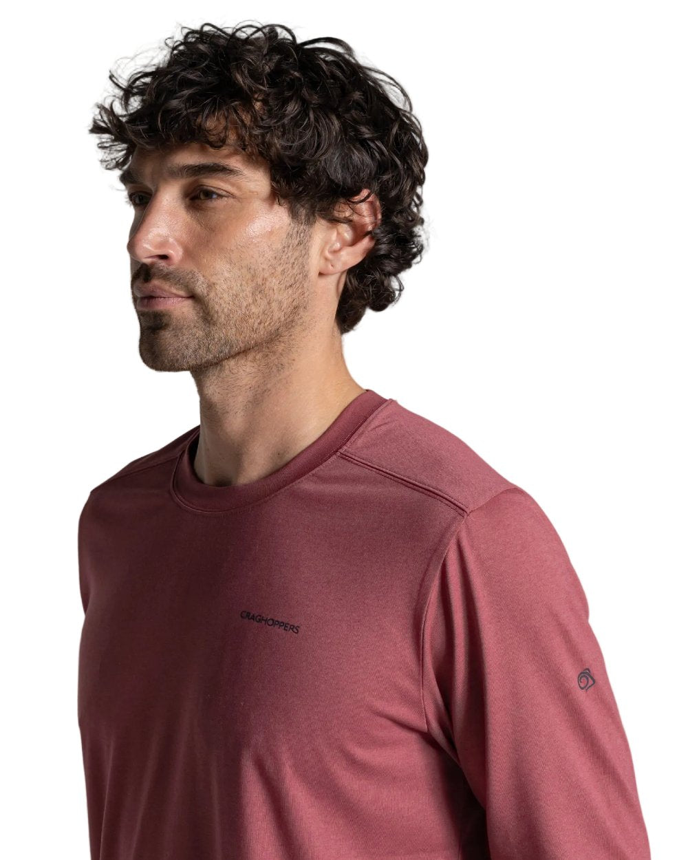 Atlas Red coloured Craghoppers Mens Nosilife Abel Long Sleeved T-Shirt on white background
