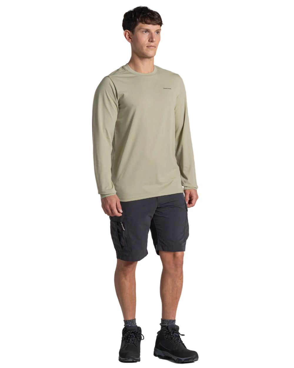 Bayleaf coloured Craghoppers Mens Nosilife Abel Long Sleeved T-Shirt on white background