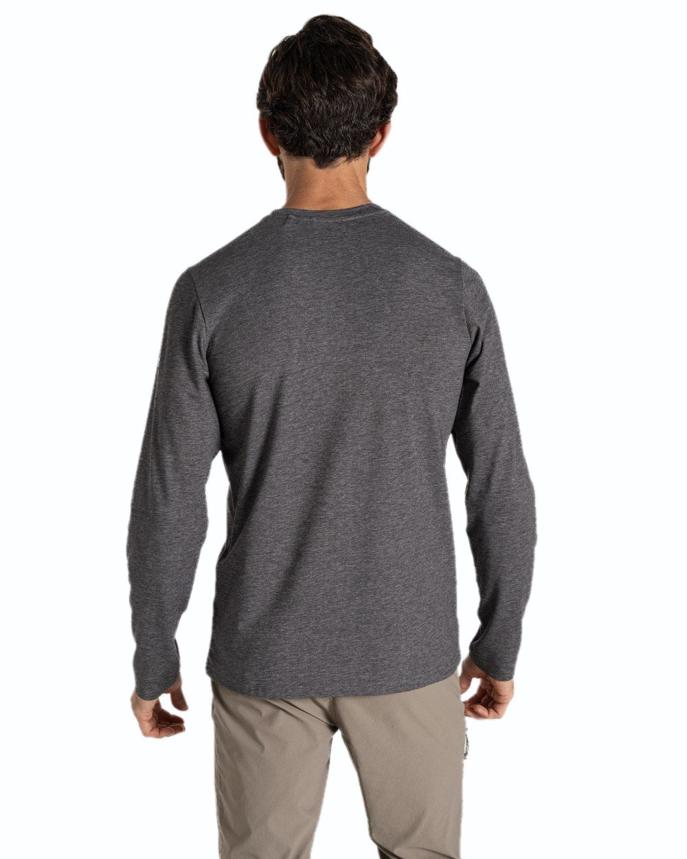 Black Pepper Marl coloured Craghoppers Mens Nosilife Abel Long Sleeved T-Shirt on white background