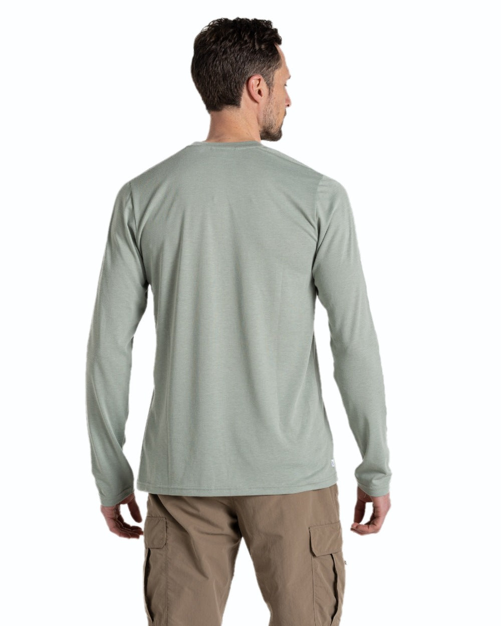 Lichen Green coloured Craghoppers Mens Nosilife Abel Long Sleeved T-Shirt on white background