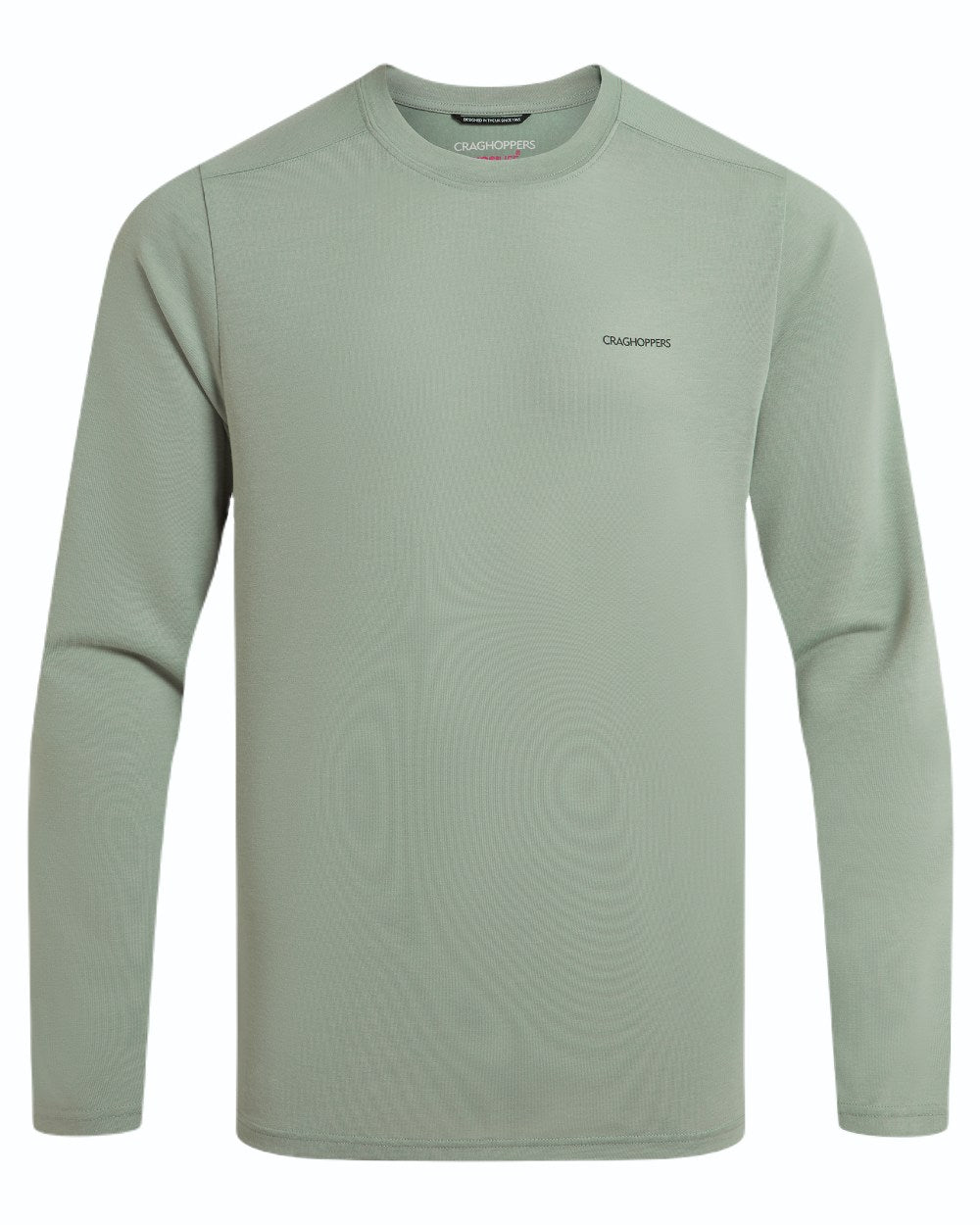 Lichen Green coloured Craghoppers Mens Nosilife Abel Long Sleeved T-Shirt on white background