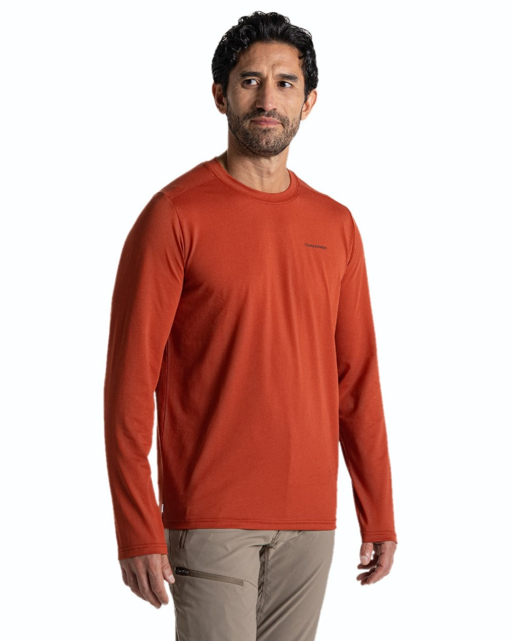 Red Beach coloured Craghoppers Mens Nosilife Abel Long Sleeved T-Shirt on white background