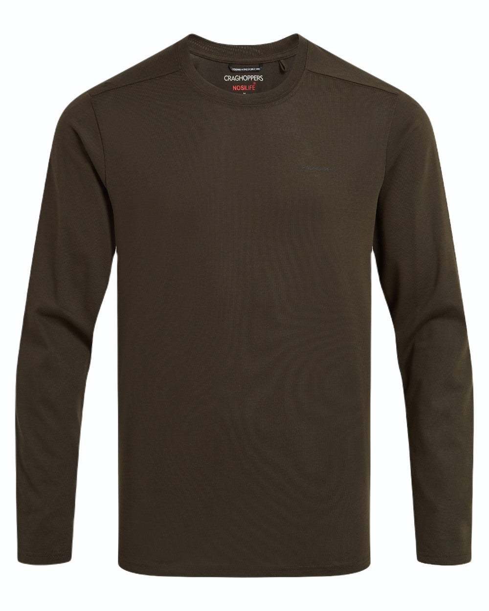Woodland Green coloured Craghoppers Mens Nosilife Abel Long Sleeved T-Shirt on white background