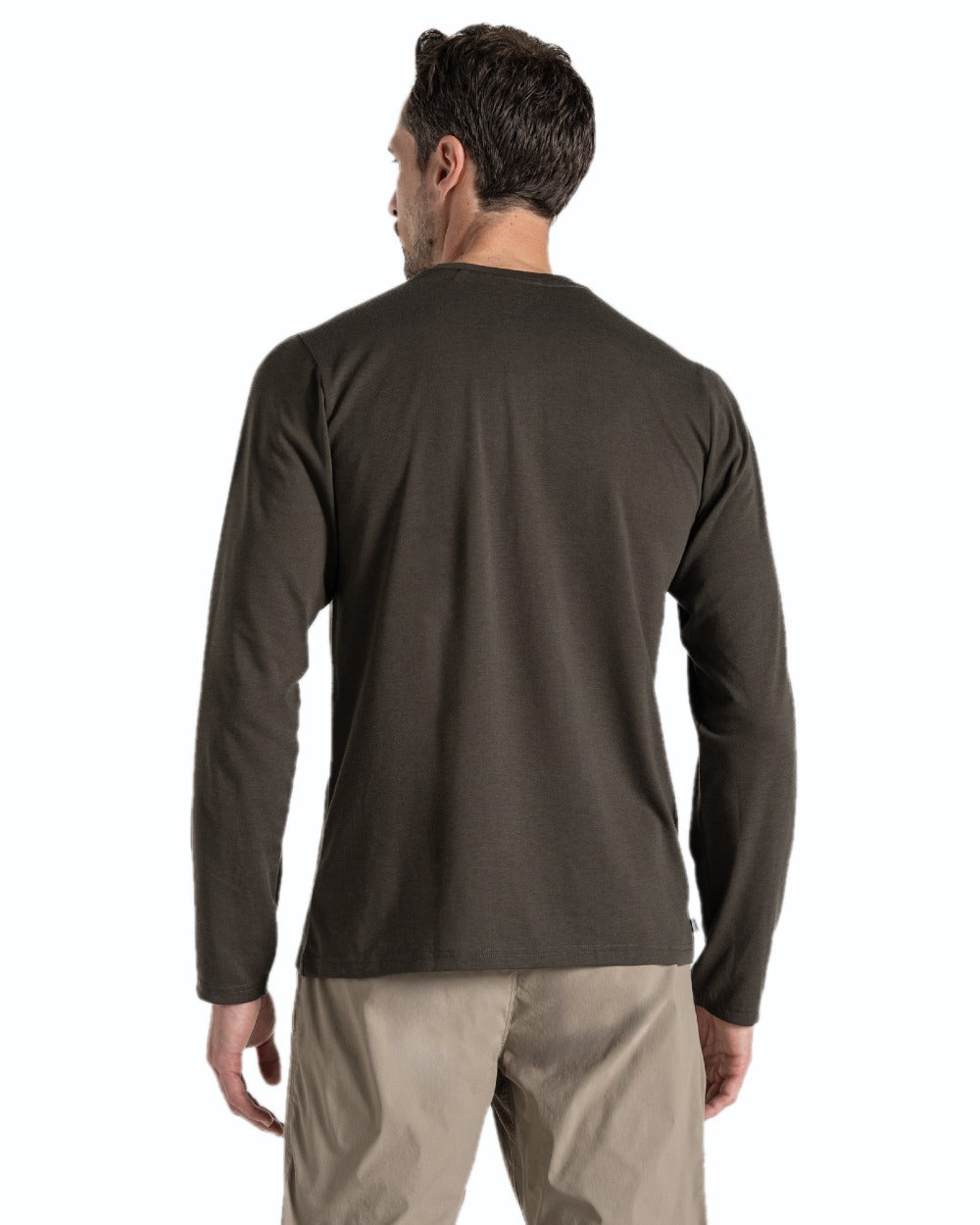 Woodland Green coloured Craghoppers Mens Nosilife Abel Long Sleeved T-Shirt on white background