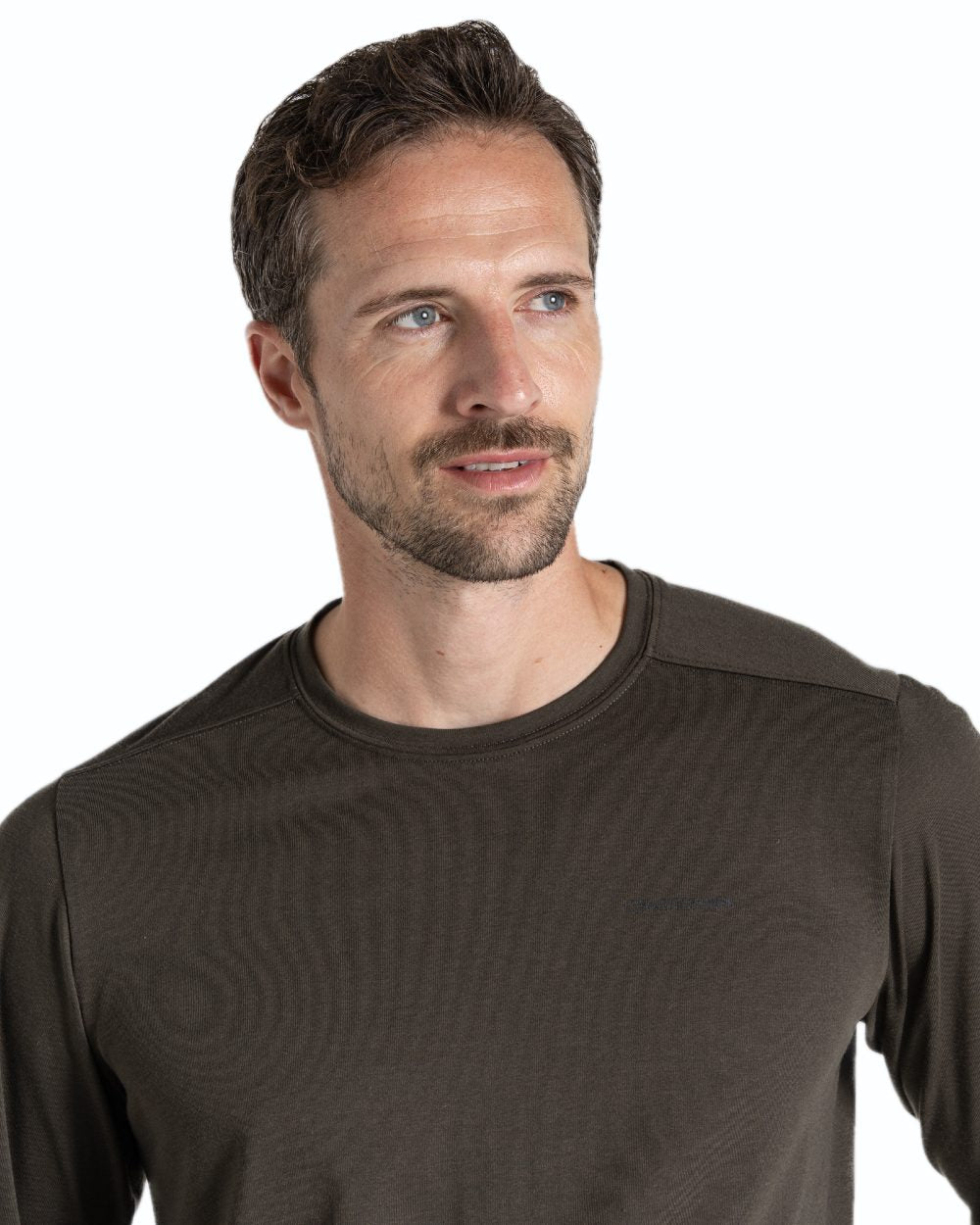 Woodland Green coloured Craghoppers Mens Nosilife Abel Long Sleeved T-Shirt on white background