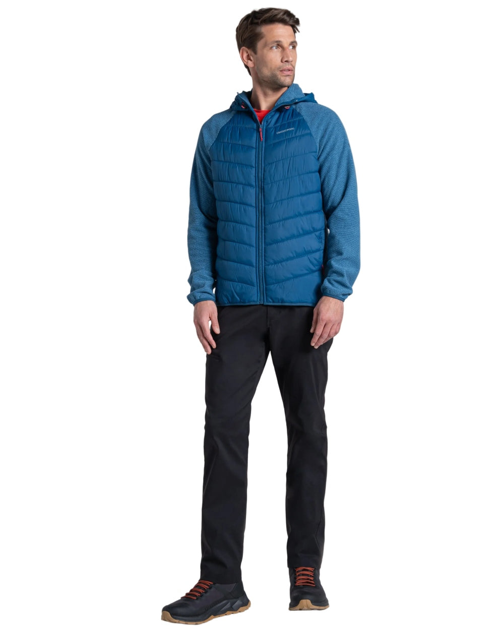 Poseidon Blue coloured Craghoppers Mens Vamos Hybrid Insulating Jacket on white background