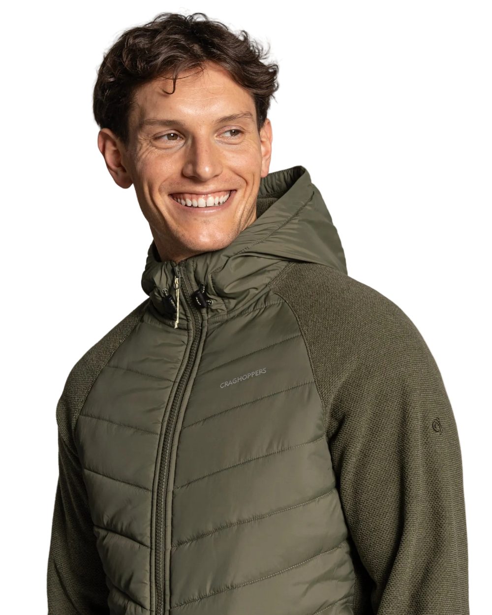 Dark Sage coloured Craghoppers Mens Vamos II Hybrid Jacket on white background
