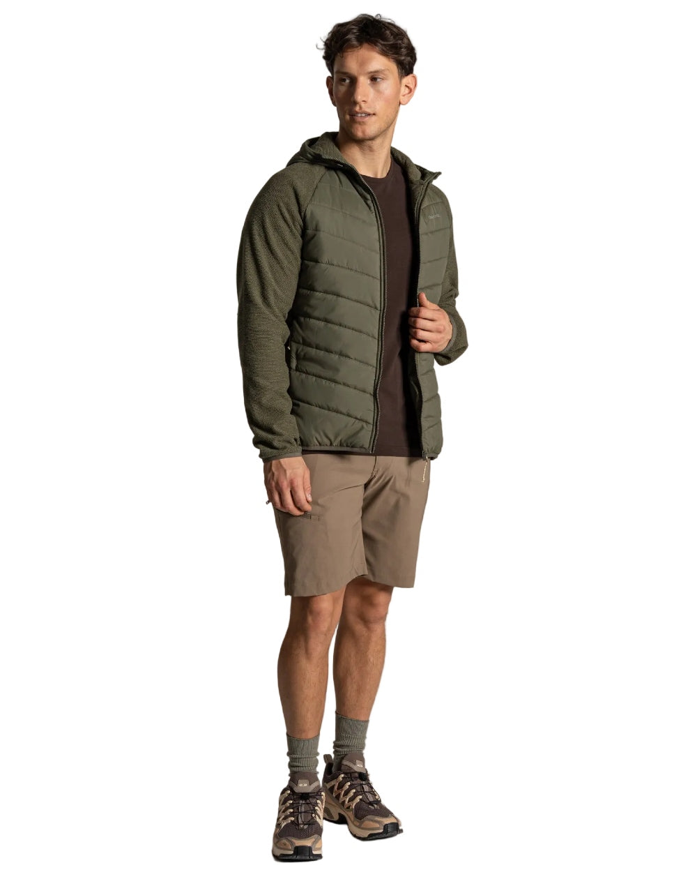 Dark Sage coloured Craghoppers Mens Vamos II Hybrid Jacket on white background