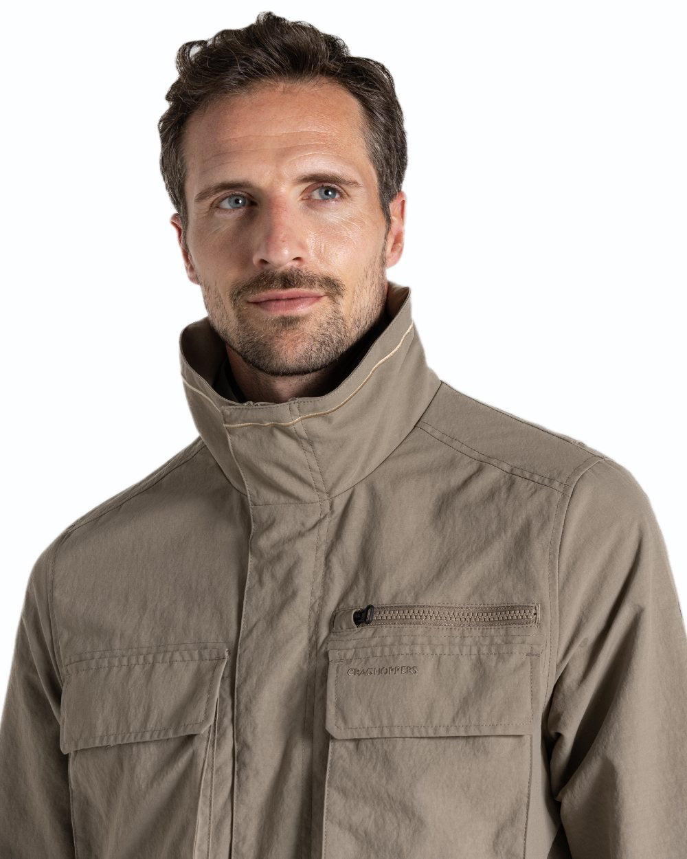 Pebble coloured Craghoppers Mens NosiLife Adventure Jacket IV on white background