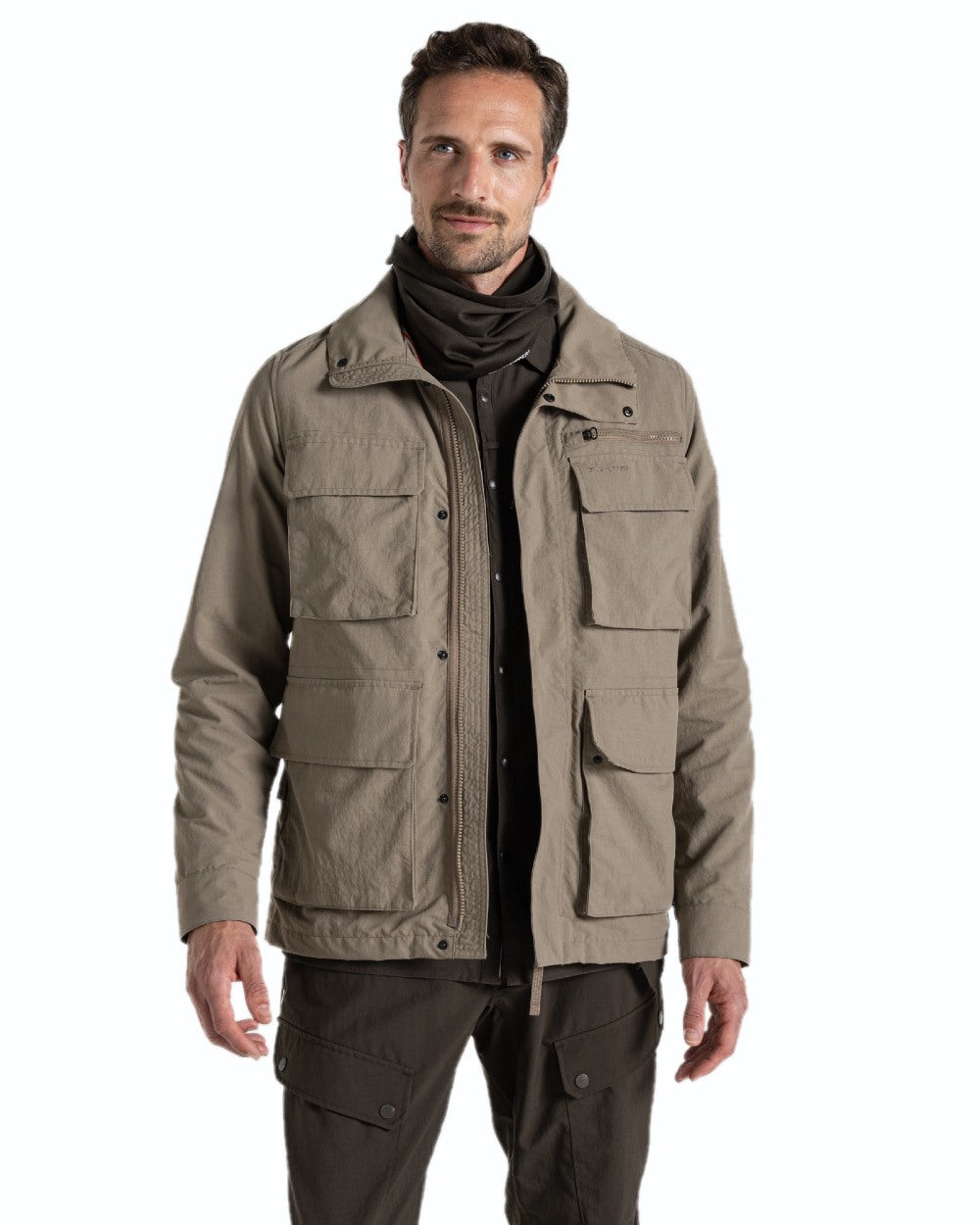 Pebble coloured Craghoppers Mens NosiLife Adventure Jacket IV on white background