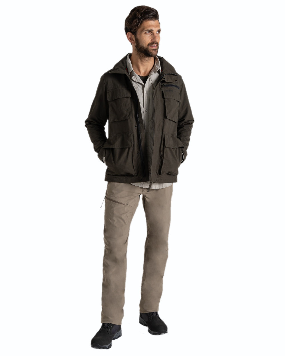 Woodland Green coloured Craghoppers Mens NosiLife Adventure Jacket IV on white background