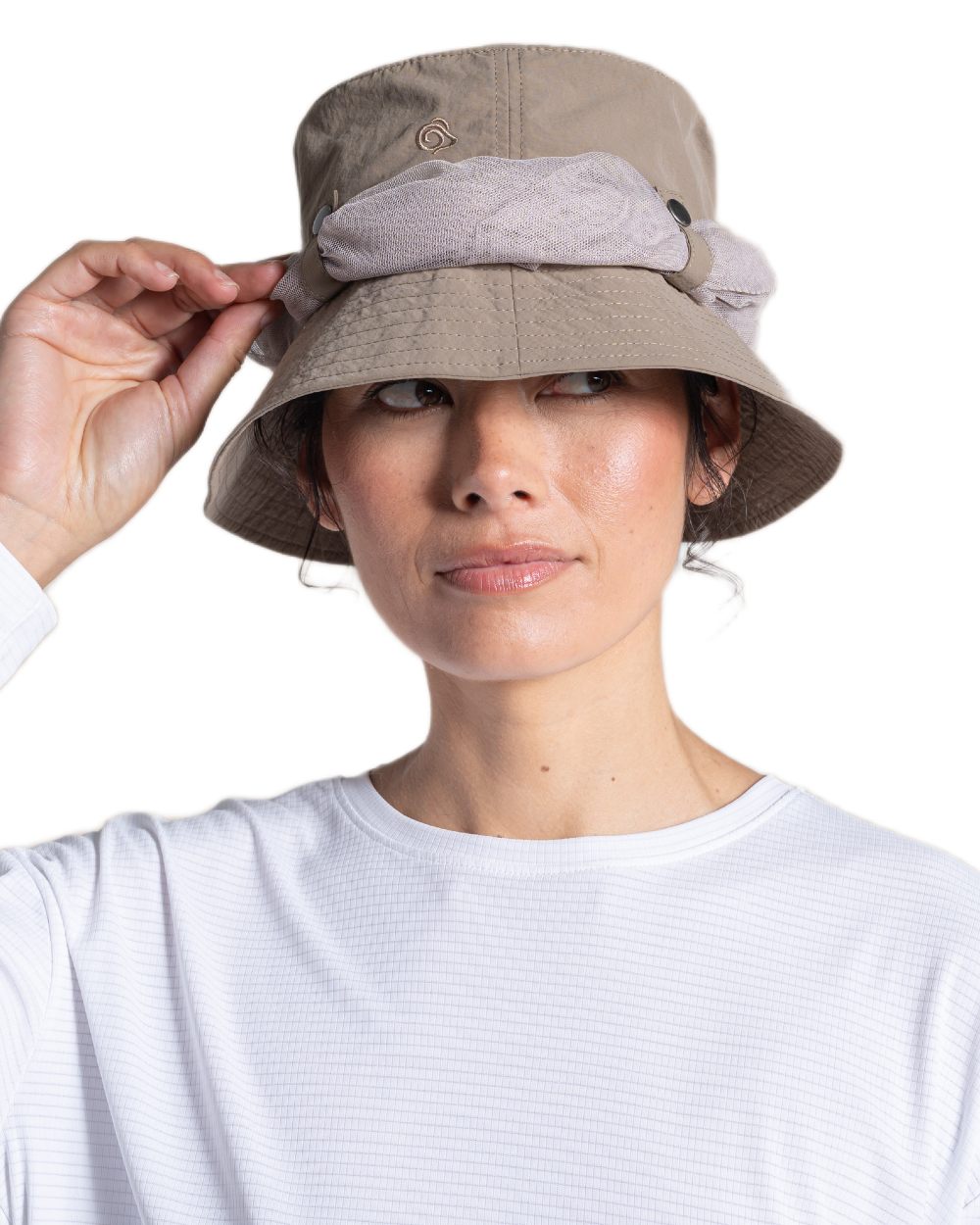 Pebble coloured Craghoppers NosiLife Jungle Hat on white background