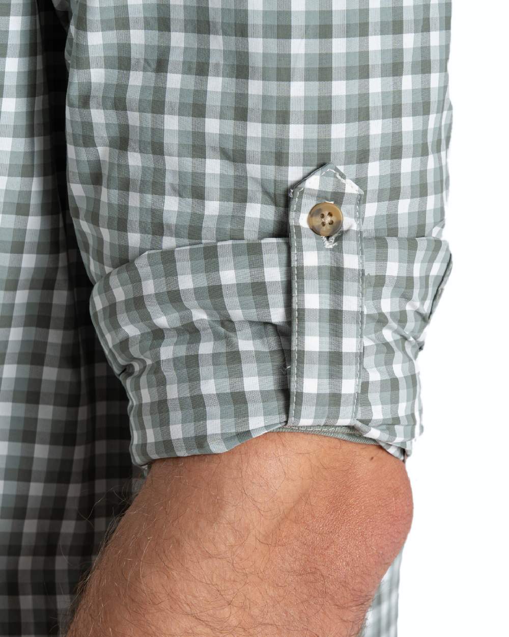 Lichen Green Ecru Check coloured Craghoppers NosiLife Nuoro Check Long Sleeved Shirt on white background