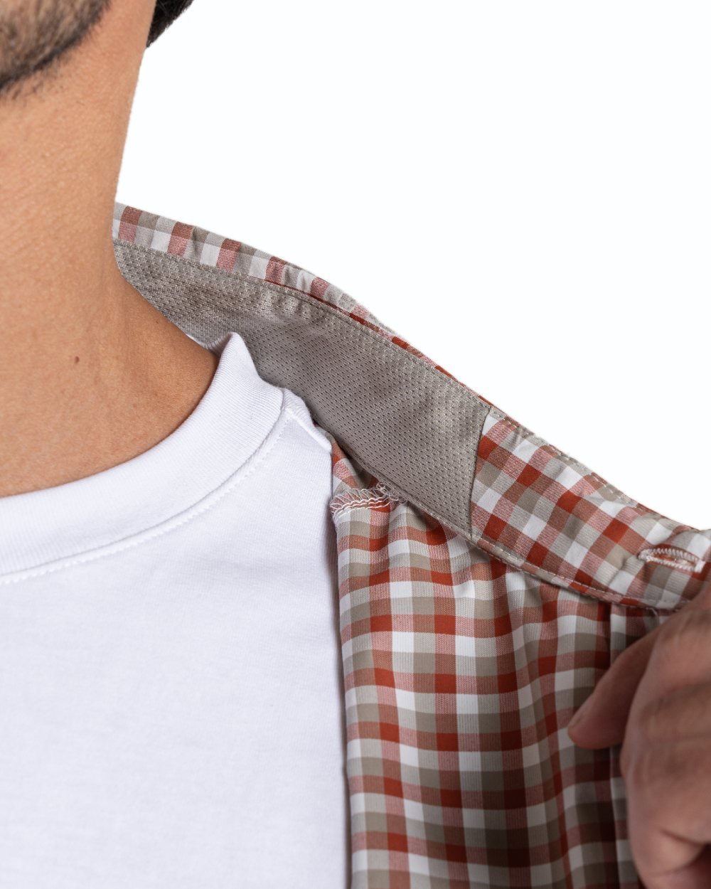 Red Beach Check coloured Craghoppers NosiLife Nuoro Check Long Sleeved Shirt on white background