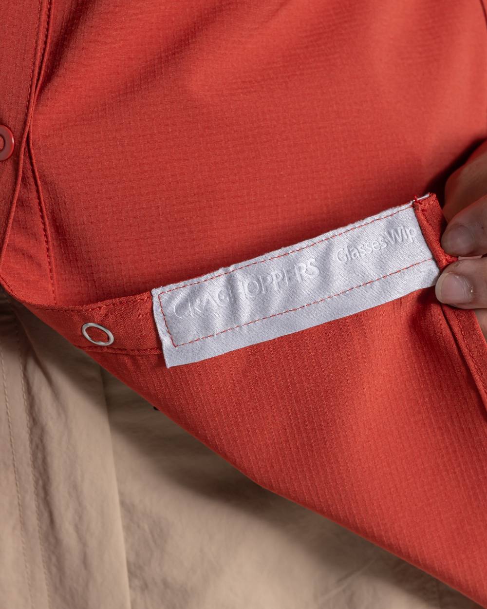 Cinnabar coloured Craghoppers NosiLife Pro Ladies Long Sleeve Shirt on white background