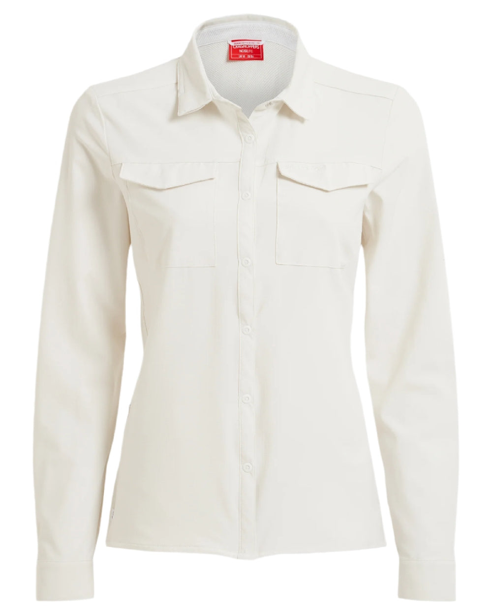 Sea Salt coloured Craghoppers NosiLife Pro Ladies Long Sleeve Shirt on white background