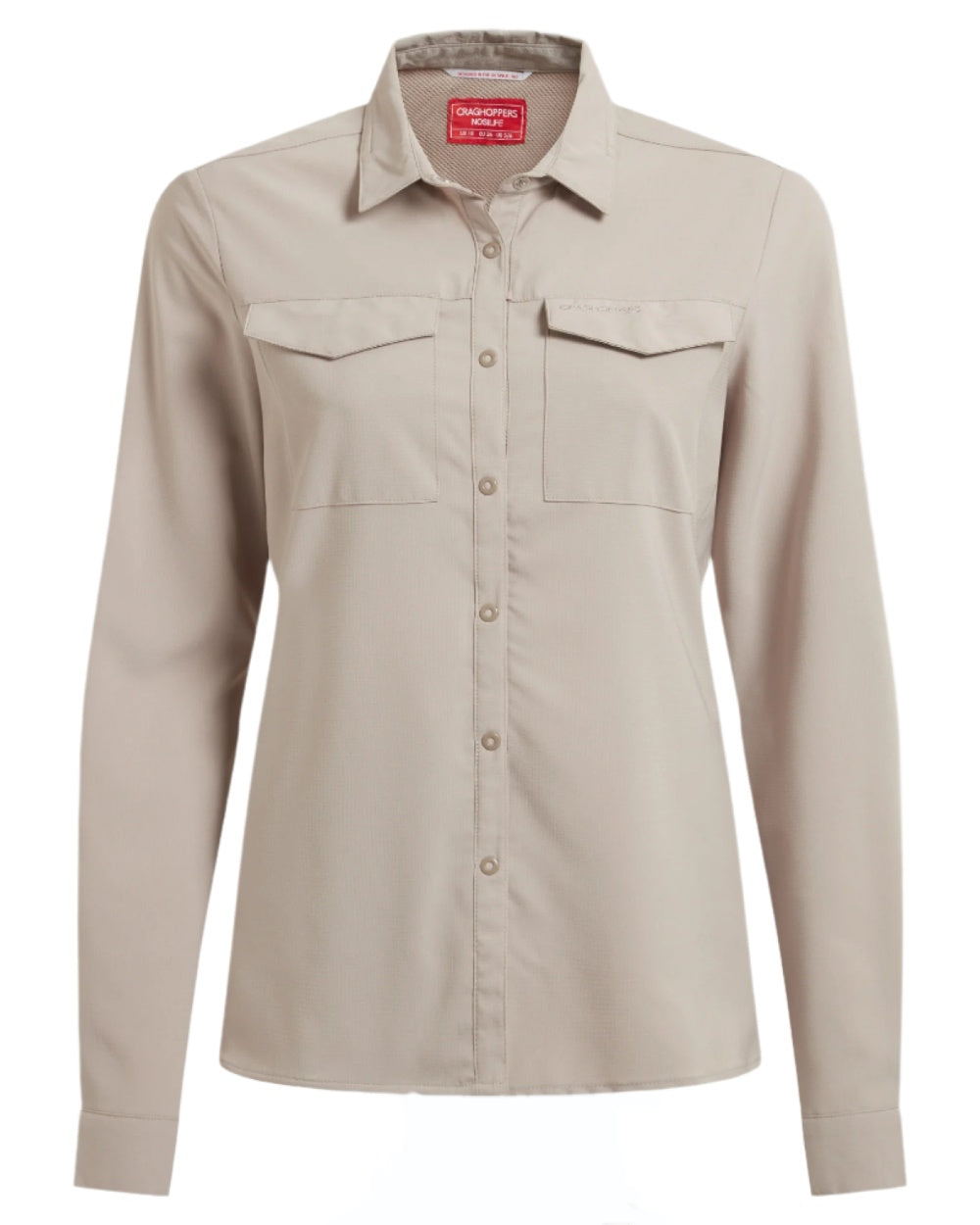 Soft Mushroom coloured Craghoppers NosiLife Pro Ladies Long Sleeve Shirt on white background