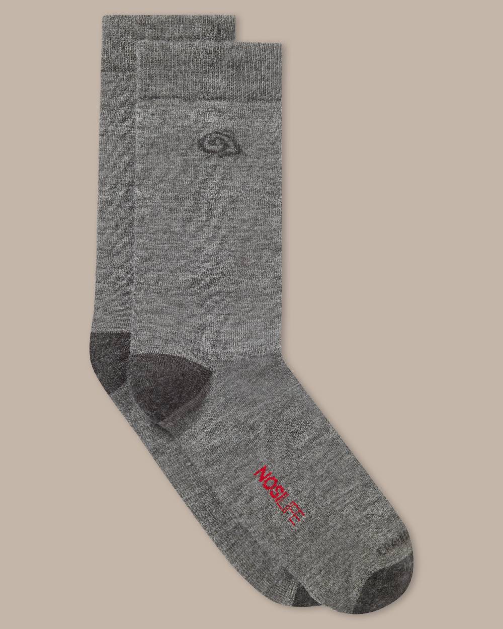 Coast Grey Coloured raghoppers Nosilife Travel Wool Socks on Beige Background