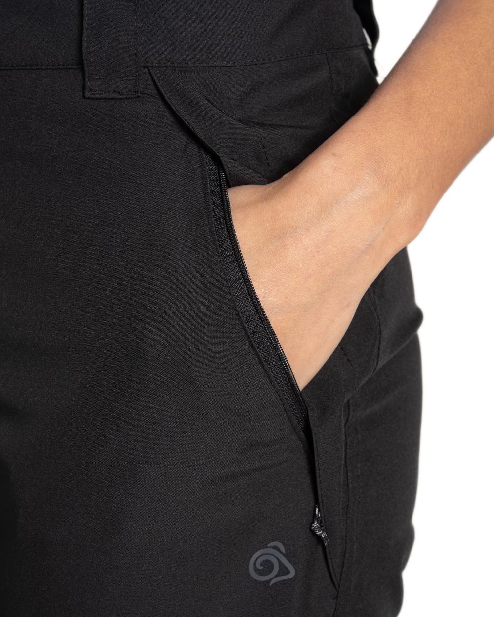 Black coloured Craghoppers Womens Airedale II Waterproof Trousers on white background