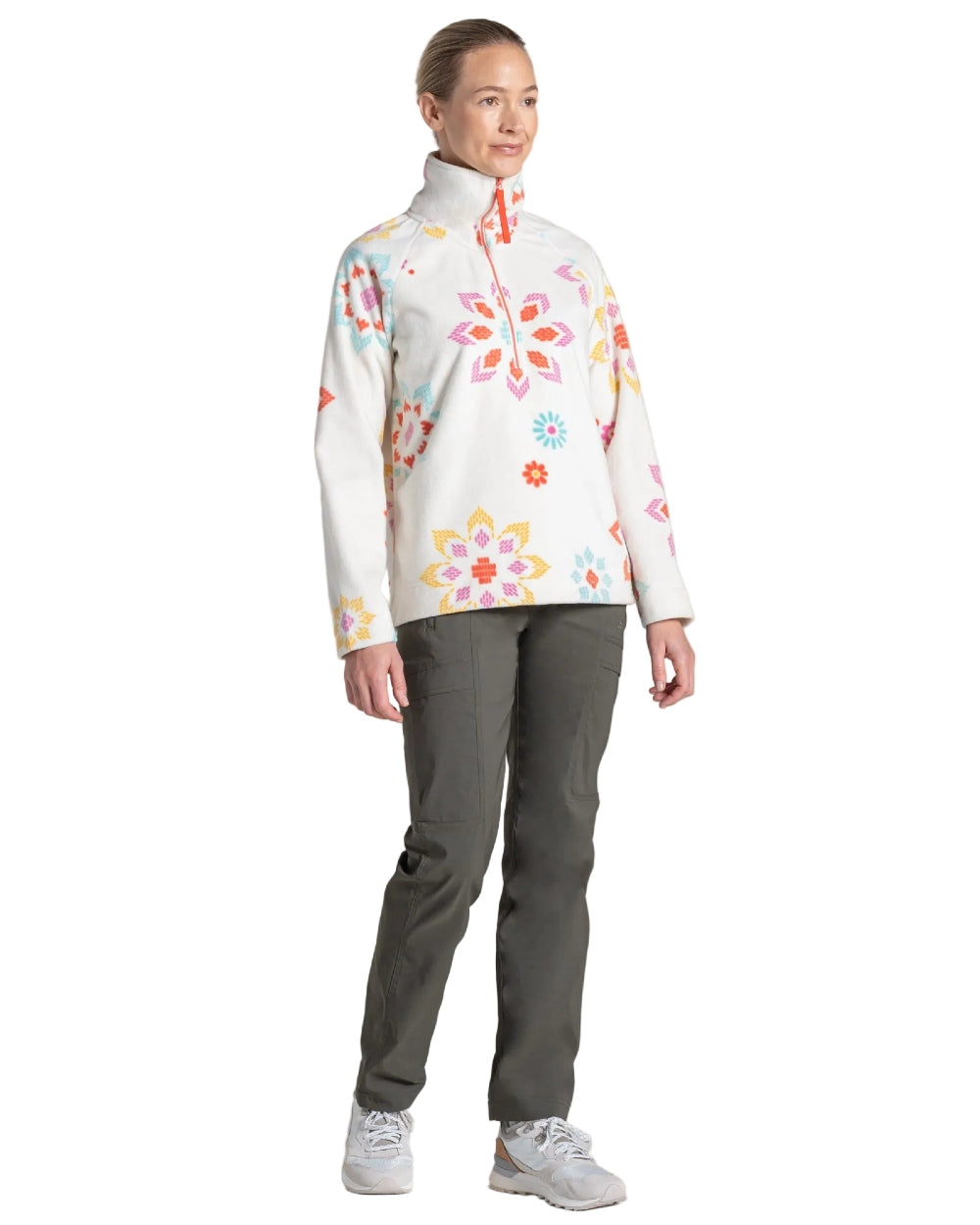 Floral Print coloured Craghoppers Womens Annjela Half Zip Fleece on white background