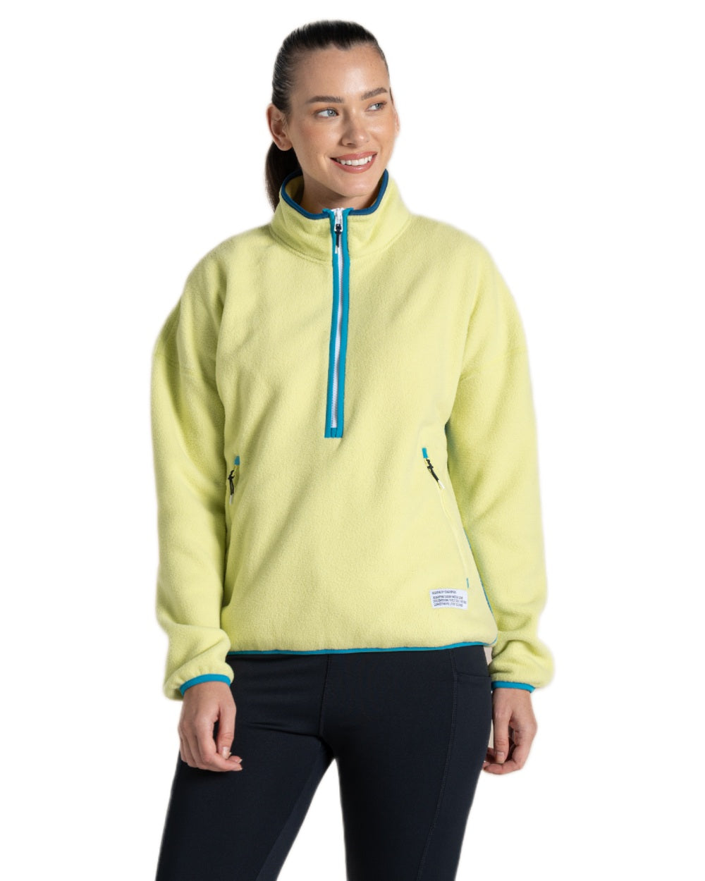 Key Lime coloured Craghoppers Womens CO2 Renu Half Zip Fleece Sweater on white background