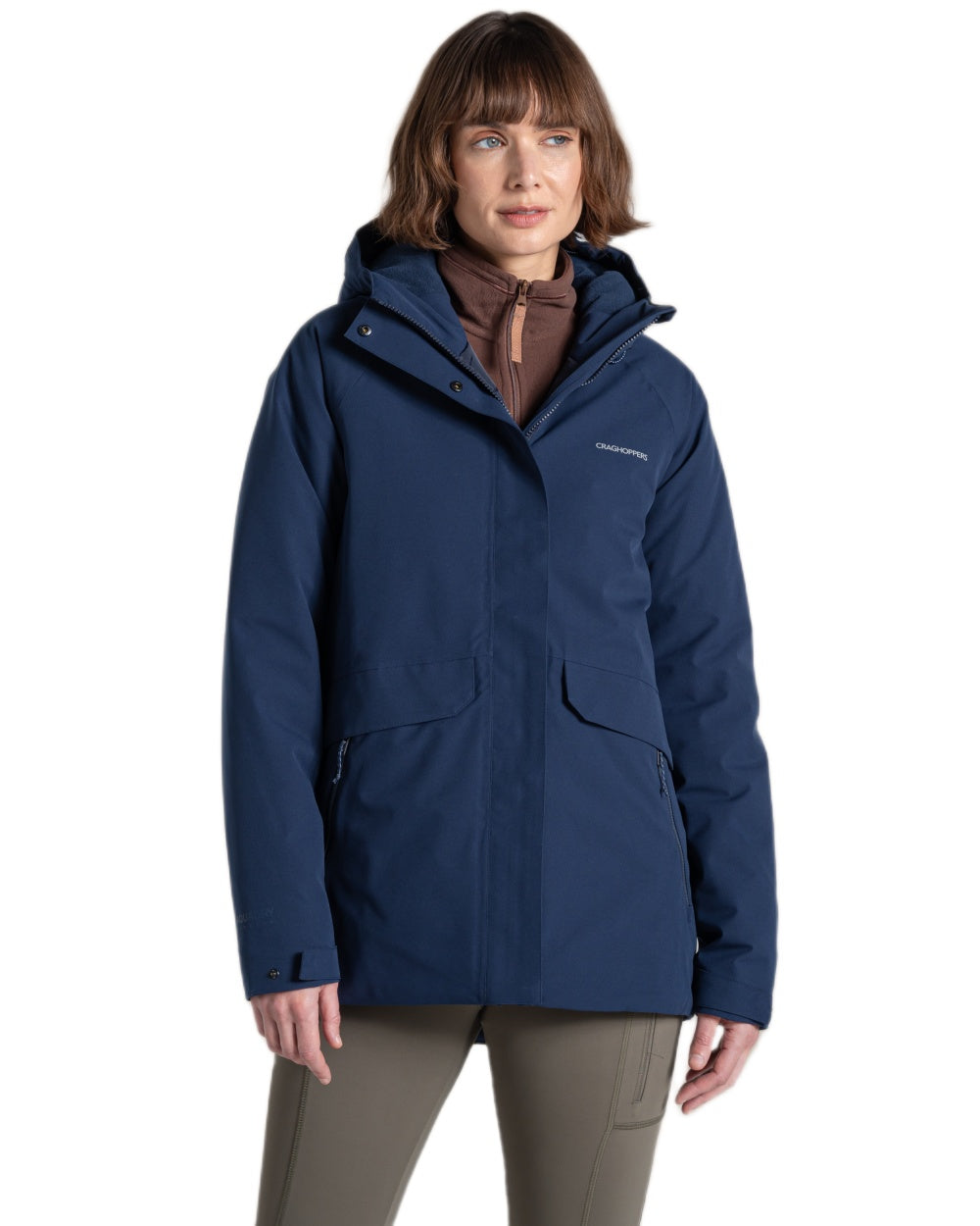 Blue Navy Coloured Craghoppers Womens Caldbeck II Thermic Waterproof Jacket on white background