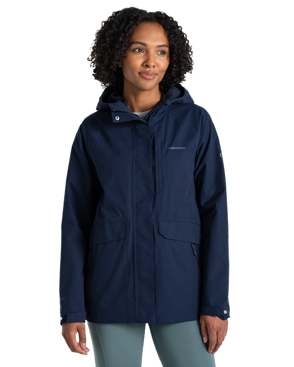 Blue Navy coloured Craghoppers Womens Caldbeck II Waterproof Jacket on white background