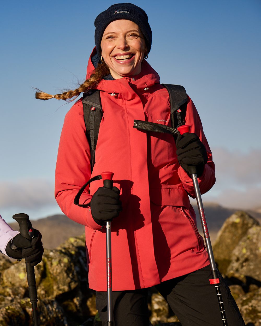 Compote Red coloured Craghoppers Womens Caldbeck II Waterproof Jacket on mountain background