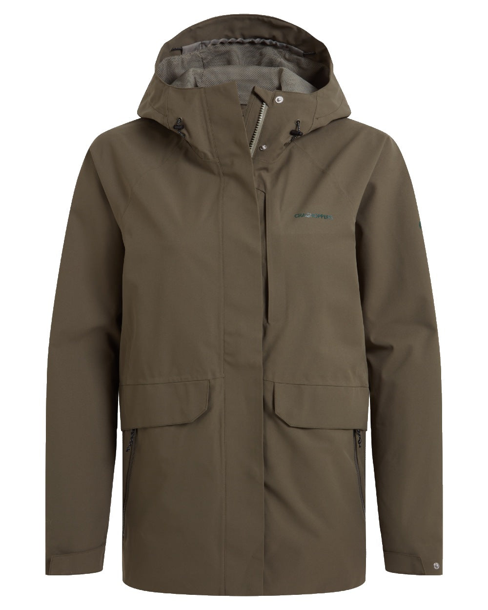 Wild Olive coloured Craghoppers Womens Caldbeck II Waterproof Jacket on white background
