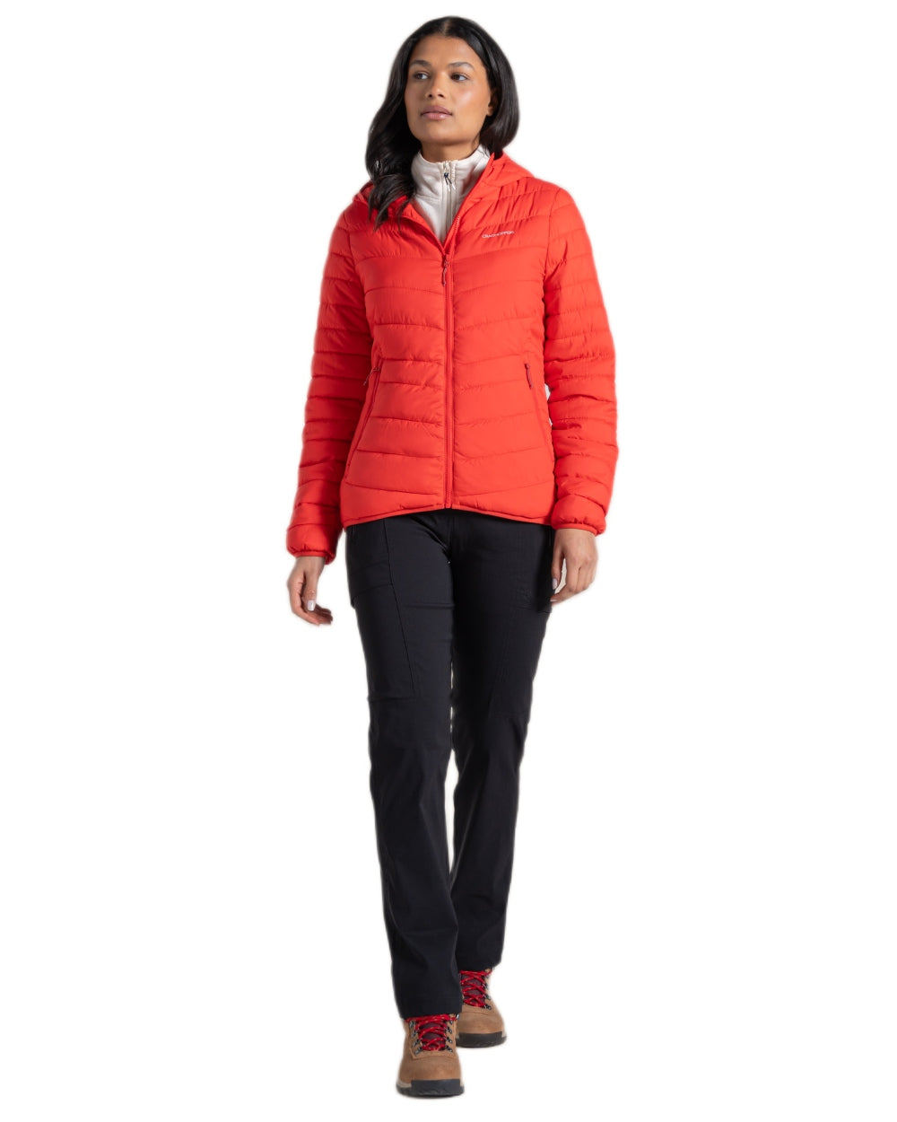 Dawn Red Coloured Craghoppers Womens Compresslite IX Hooded Insulating Jacket on white background