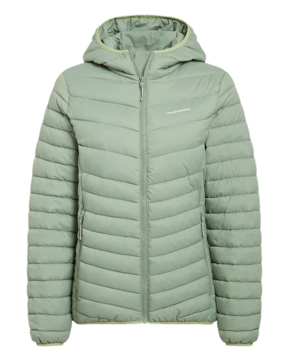 Deep Bud Green coloured Craghoppers Womens Compresslite IX Hooded Insulating Jacket on white background