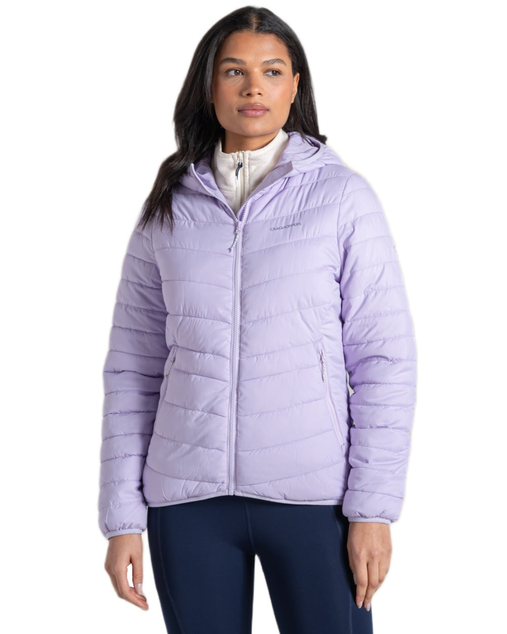 Parma Violet Coloured Craghoppers Womens Compresslite IX Hooded Insulating Jacket on white background